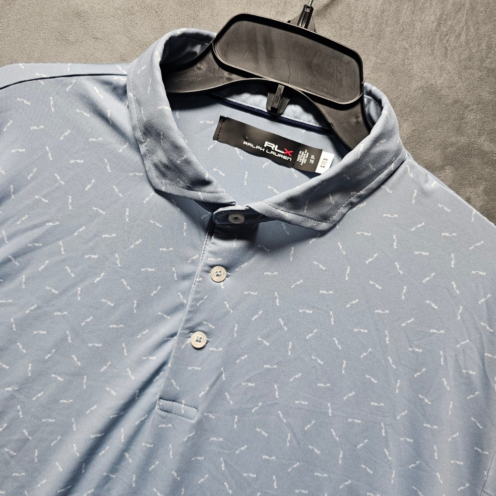 RLX Ralph Lauren Men's XL Blue RLX Logo Print Performance Golf Polo Short Sleeve